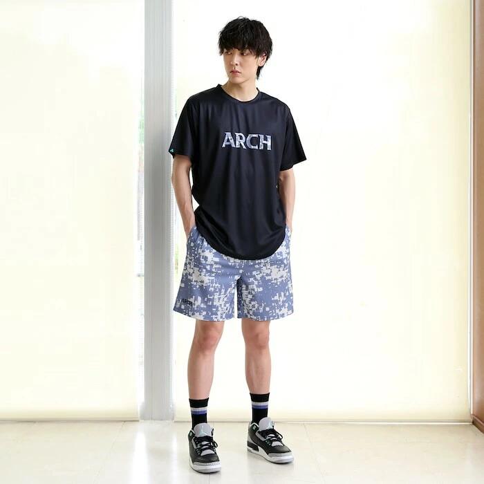 Arch grid faded tee [DRY]【black】 アーチ バスケ 半袖Tシャツ アーチ バスケ バスケットボール バスパン 男子 ウエア 大人 子供 Ｔシャツ バスケウエア t125-120
