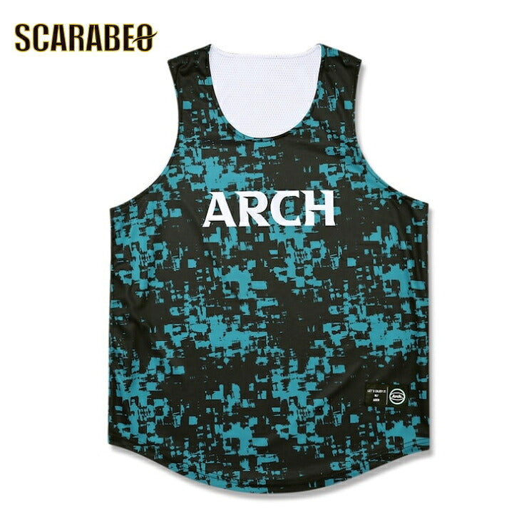 Arch grid faded rev. tank [DRY]【deep ocean/white】 アーチ バスケ リバーシブルタンクトップ アーチ バスケ  バスケットボール バスパン 男子 ウエア 大人 子供 Ｔシャツ バスケウエア t225-106