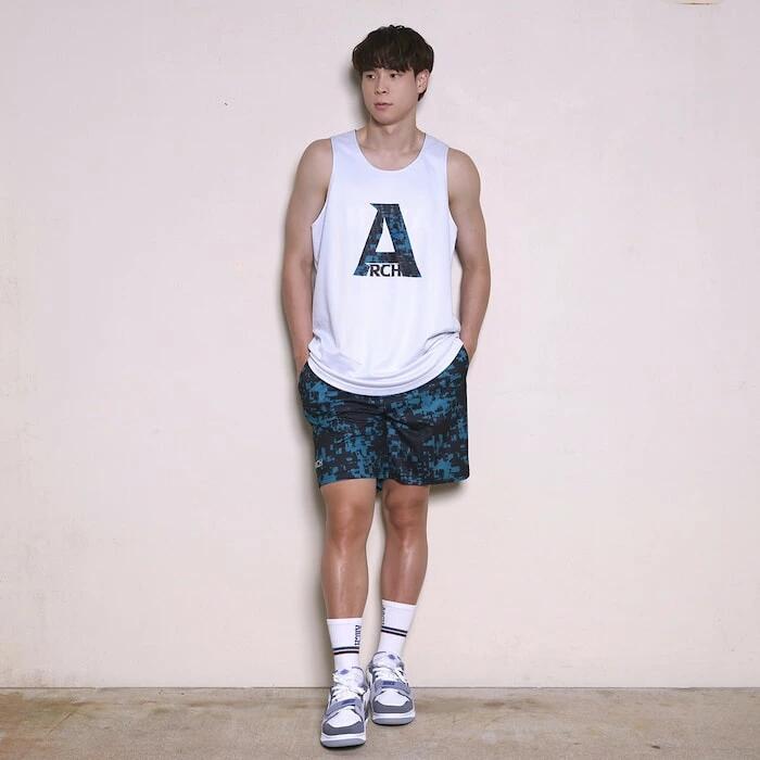 Arch grid faded rev. tank [DRY]【deep ocean/white】 アーチ バスケ