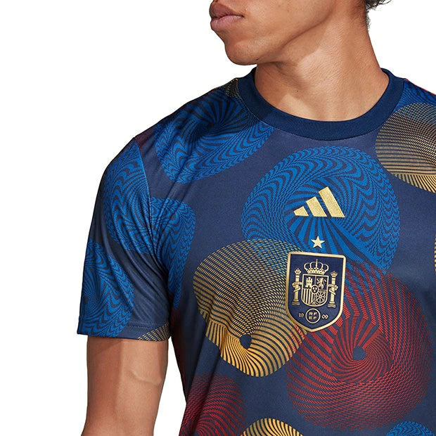 アディダス スペイン代表 プレマッチシャツ 2022 半袖 メンズ サッカー スリムフィット トレーニングウェア リサイクル素材 uw624