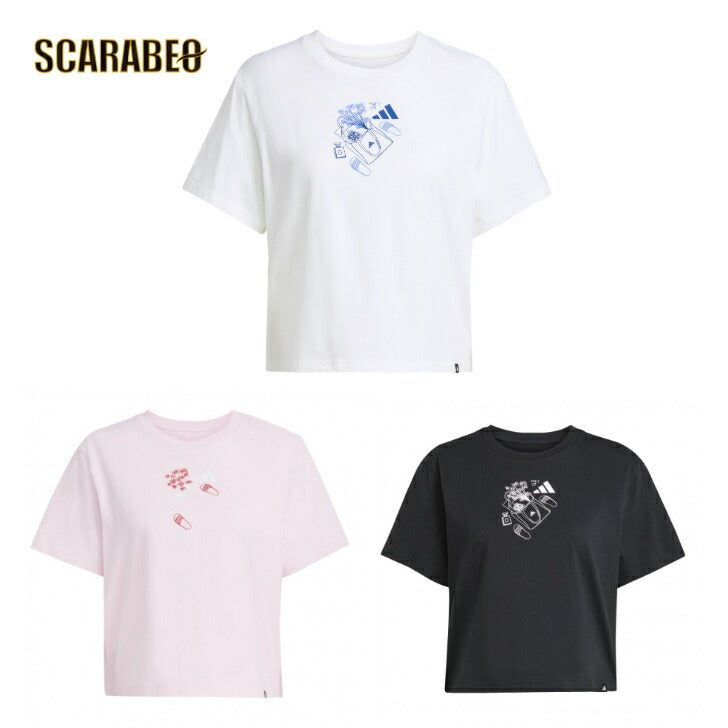アディダス Tシャツ レディース 半袖 W EMBROIDERY グラフィック JM4386 JV6089 JV6088 JVJ06 ホワイト ブラック ピンク adidas スポーツウェア カジュアル