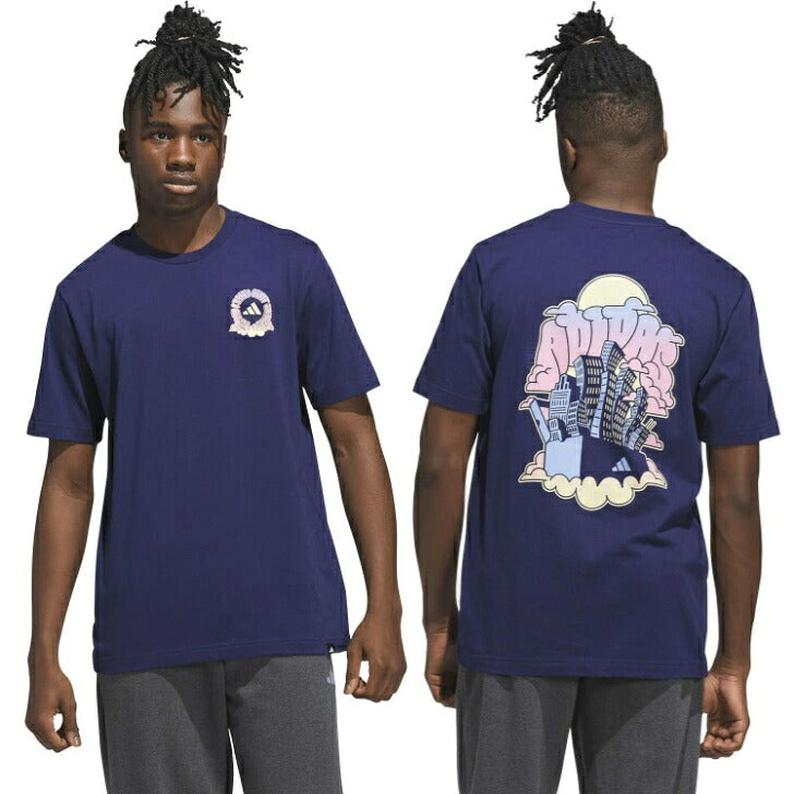 アディダスTシャツメンズ半袖バックプリントJVH74ネイビーホワイトadidasCITYグラフィックカジュアルスポーツウェアjvh74
