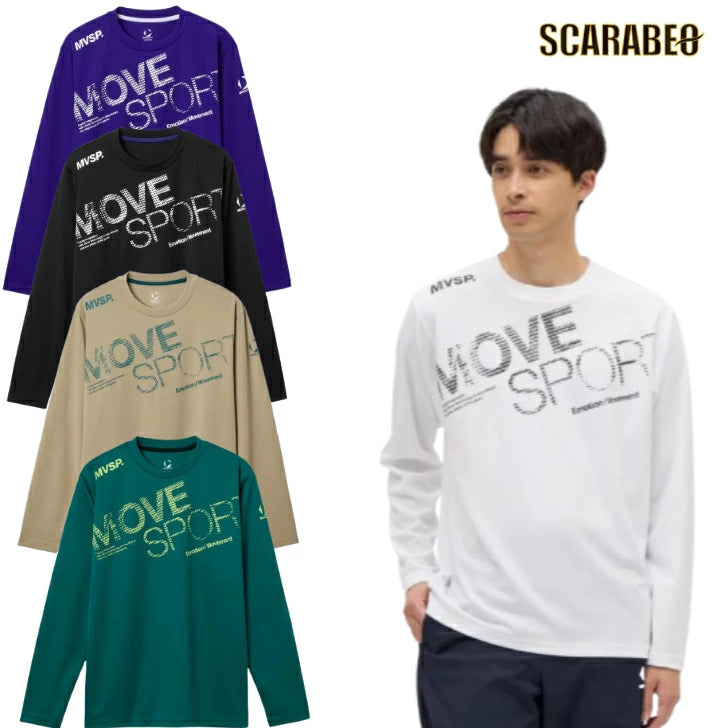 MOVESPORT ムーブスポーツ ドライメッシュ ビッグロゴ 長袖シャツ メンズ 吸汗速乾 スポーツウェア ジャストフィット グリーン ホワイト ブルー ブラック st5flt00m