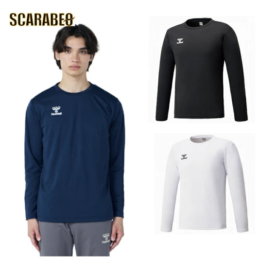 ヒュンメル hummel ワンポイント ロングスリーブシャツ メンズ 吸汗速乾 長袖 Tシャツ トレーニング ウェア Iネイビー ホワイト ブラック hap7234