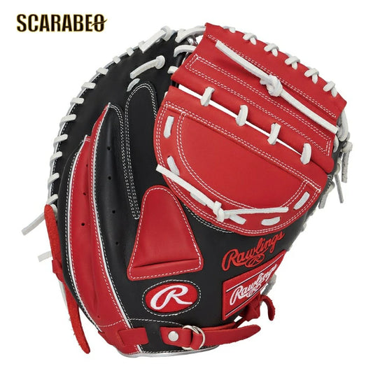 ソフトボール キャッチャーミット 男子用 捕手用 ローリングス Rawlings HYPERTECH カラーズ GS5FHTC23F 34インチ 右投げ 指あて付き ブラック/スカーレット インディゴ/キャメル gs5fhtc23f