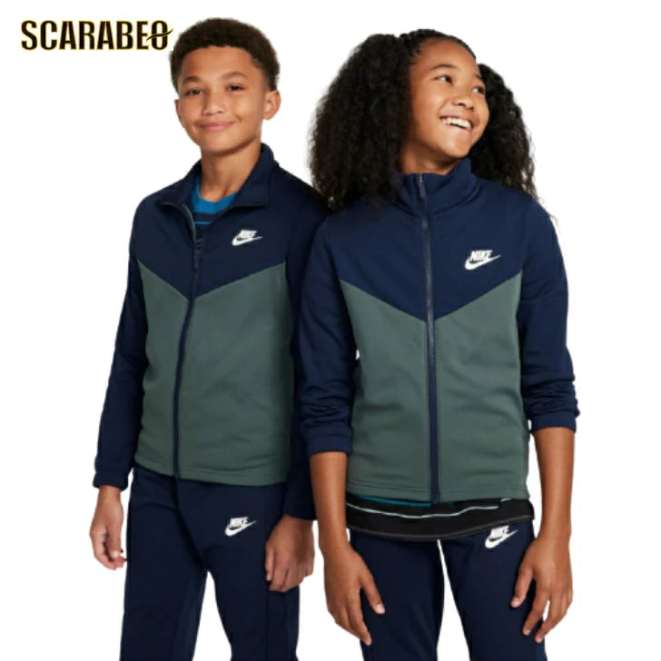 ナイキ キッズ ジュニア トラックスーツ 上下セット NIKE YTH NSW POLY フルジップ ハイブリッド FD3067 451 ジャージ スポーツウェア 子供服 ブラック×ディープグリーン fd3067-451