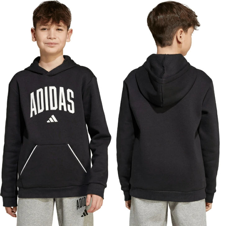 アディダス ジュニア キッズ パーカー 裏起毛 フリース プルオーバー カンガルーポケット 2025秋冬 グレー ブラック ダークブルー klh32