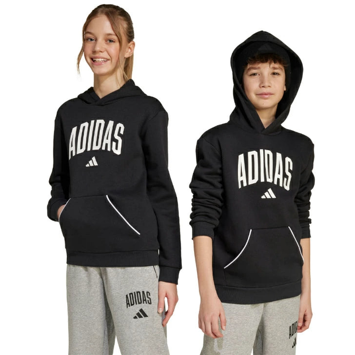 アディダス ジュニア キッズ パーカー 裏起毛 フリース プルオーバー カンガルーポケット 2025秋冬 グレー ブラック ダークブルー klh32