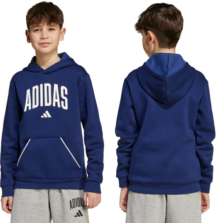 アディダス ジュニア キッズ パーカー 裏起毛 フリース プルオーバー カンガルーポケット 2025秋冬 グレー ブラック ダークブルー klh32