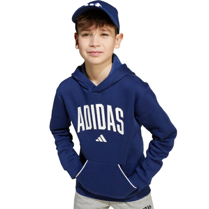 アディダス ジュニア キッズ パーカー 裏起毛 フリース プルオーバー カンガルーポケット 2025秋冬 グレー ブラック ダークブルー klh32