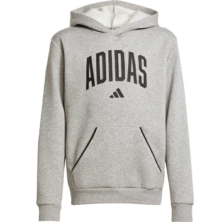 アディダス ジュニア キッズ パーカー 裏起毛 フリース プルオーバー カンガルーポケット 2025秋冬 グレー ブラック ダークブルー klh32