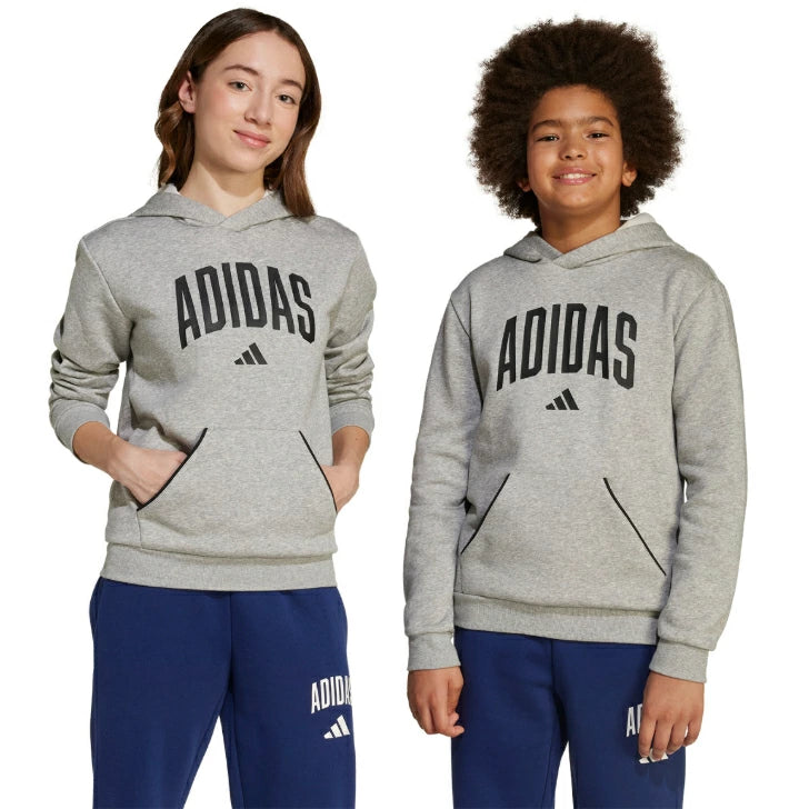 アディダス ジュニア キッズ パーカー 裏起毛 フリース プルオーバー カンガルーポケット 2025秋冬 グレー ブラック ダークブルー klh32