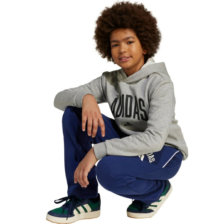 アディダス ジュニア キッズ パーカー 裏起毛 フリース プルオーバー カンガルーポケット 2025秋冬 グレー ブラック ダークブルー klh32