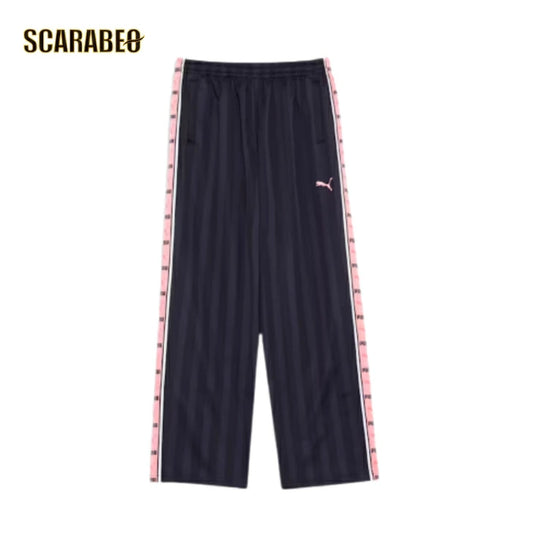 プーマ PUMA メンズ トレーニング シャドウ ストライプ ニット パンツ 527755 71 New Navy-Geranium Pink シャドウキャットストライプ ジャージ ボトムス レトロ セットアップ対応 527755-71