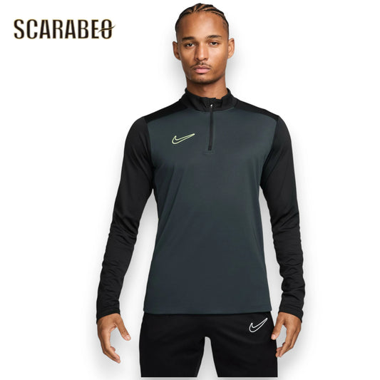 ナイキ NIKE メンズ サッカーウェア ドライフィット アカデミー ドリルトップ HJ3784-390 トレーニングウェア Dri-FIT 吸汗速乾 1/4ジップ スリムフィット サムホール ブラック×グリーン hj3784-390