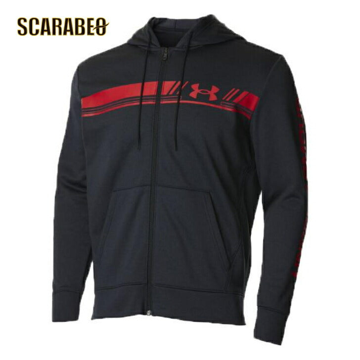 【在庫処分セール】アンダーアーマー UNDER ARMOUR UA フリース バーロゴ フルジップ フーディー メンズ 長袖 ルーズフィット スポーツウェア ブラック×レッド 002 1375509