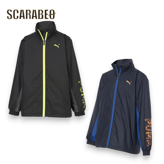 PUMA プーマ ジュニア キッズ 子供 ウインドブレーカー ジャケット ACTIVE SPORTS トリコットライニング ウーブンジャケット 689964 防風 WINDCELL スポーツウェア 通学 ブラック ネイビー 689964