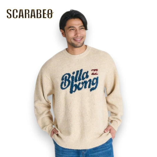 BILLABONG メンズ CREW NECK セーター ニット ローゲージ ジャガード ロゴ スフレヤーン CRM 2025秋冬モデル bf012601