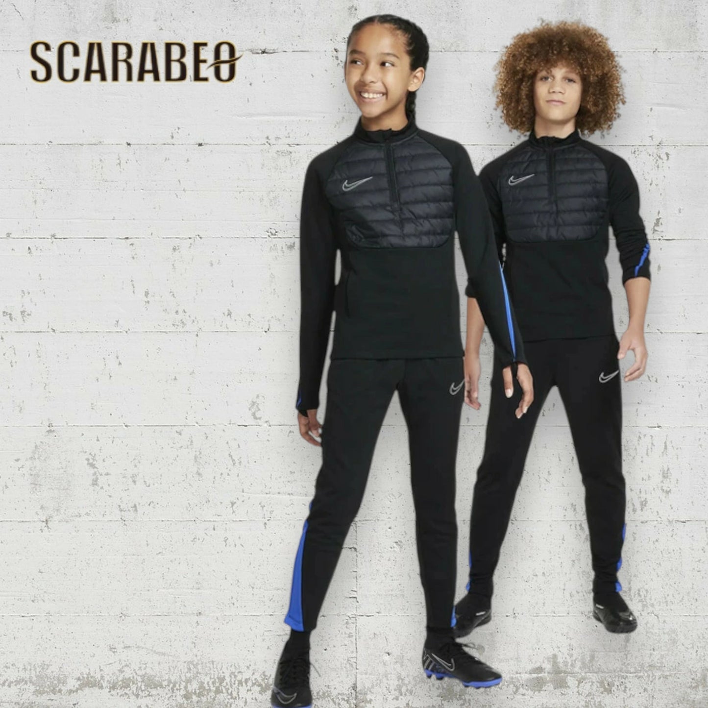 ナイキ セットアップTherma-FIT アカデミー ドリルトップ WW ジュニア ブラック ハイパーロイヤル/リフレクトシルバー NIKE WINTER WARRIOR トレーニングウェア サッカー 防寒 トップス 長袖