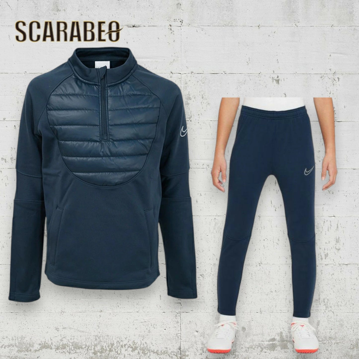 ナイキ ジュニア アカデミー ドリルトップ＆パンツ WW 上下セット アーモリーネイビー NIKE JR Therma-FIT アカデミー ウィンターウォーリアー サッカー トレーニングウェア DC9154/DC9158 防寒 セットアップ dc9158-dc9154-454