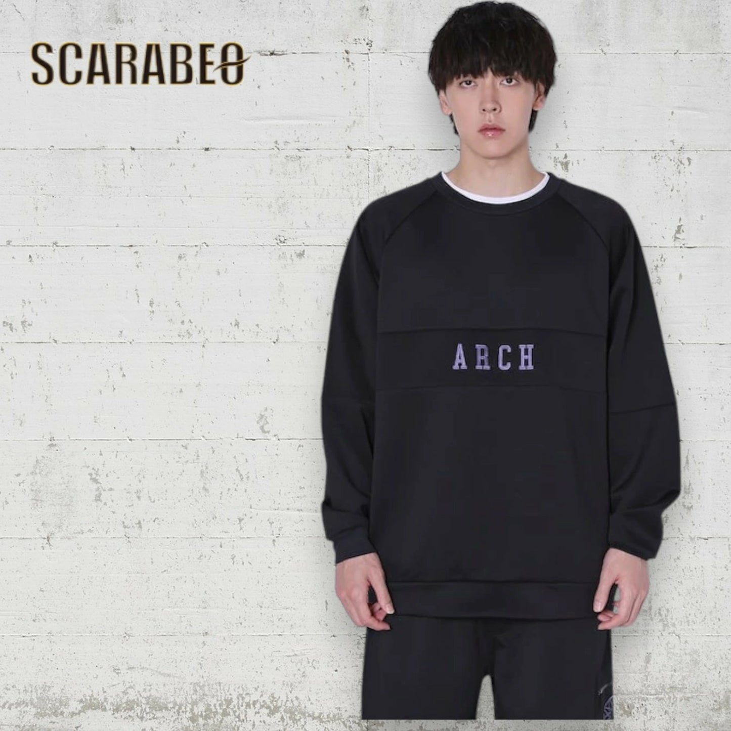 Arch アーチ BB rim ジャージ クルーネック トレーナー ブラック T725-104 バスケウェア ジャージ生地 ゆったり ラグラン メンズ レディース t725-104