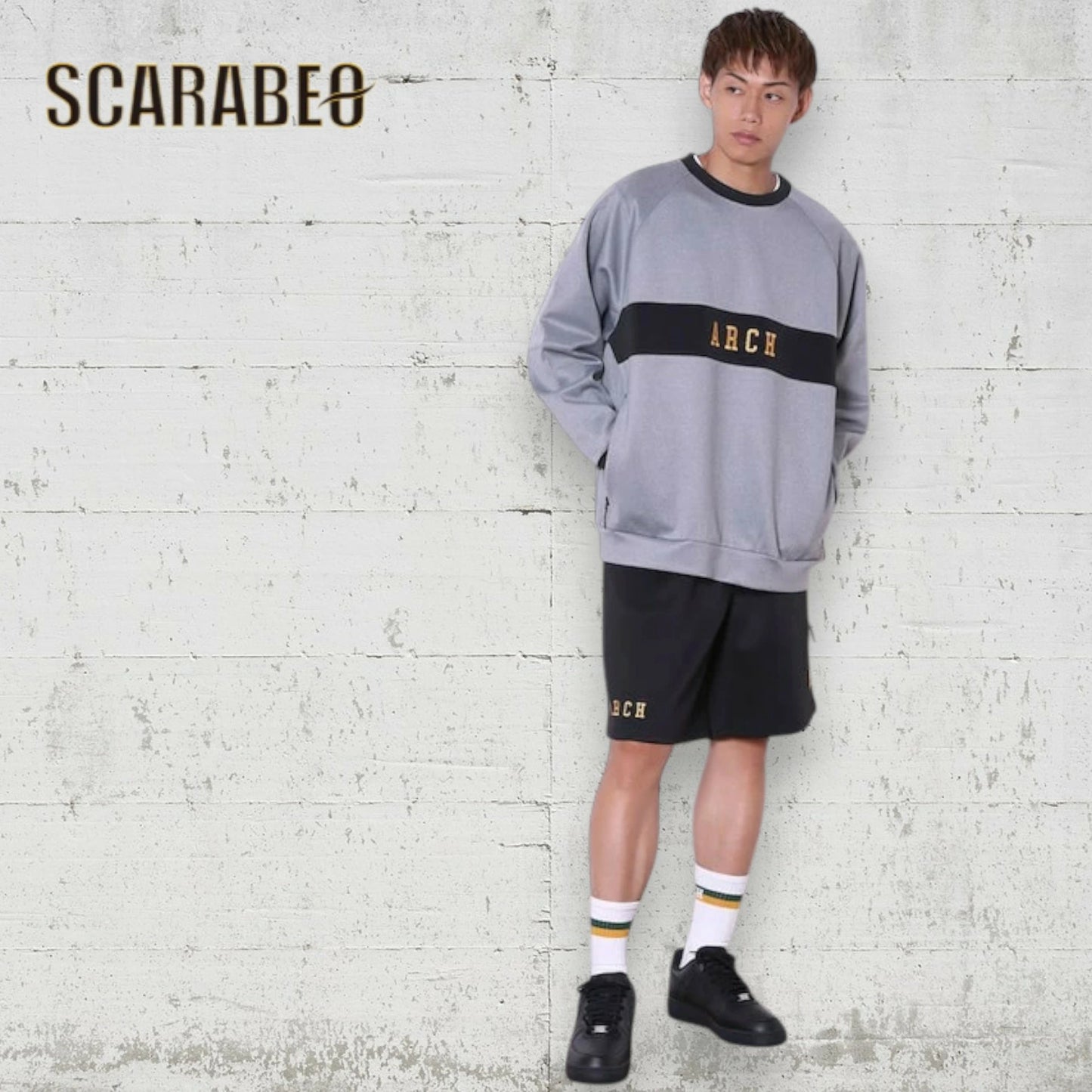 Arch アーチ BB rim ジャージ クルーネック トレーナー グレー T725-105 バスケウェア ジャージ生地 ゆったり ラグラン メンズ レディース t725-105