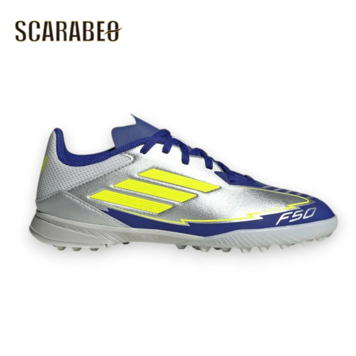 アディダス adidas キッズ F50 MESSI LEAGUE TF IH0925 ターフ用 トレーニングシューズ Kids シルバーメタリック/ソーラーイエロー/ルシッドブルー サッカーシューズ ih0925