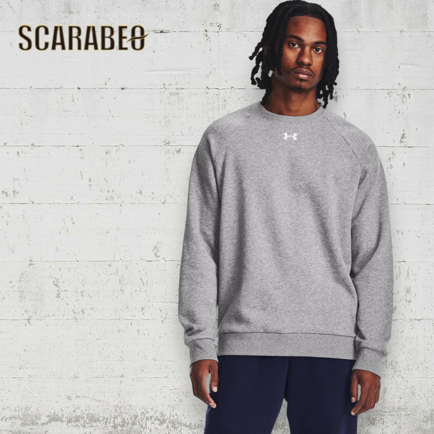 UNDER ARMOUR アンダーアーマー UA ライバル フリース クルー トレーナー スウェット 裏起毛 メンズ 1379755 トレーニングウェア 吸汗速乾 防寒 Castlerock Light Heather/Black 1379755