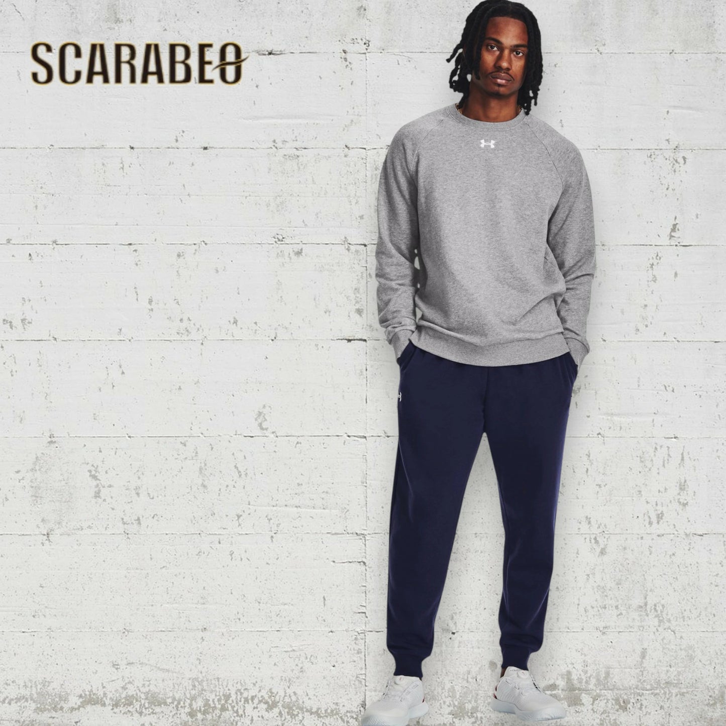 UNDER ARMOUR アンダーアーマー UA ライバル フリース クルー トレーナー スウェット 裏起毛 メンズ 1379755 トレーニングウェア 吸汗速乾 防寒 Castlerock Light Heather/Black 1379755