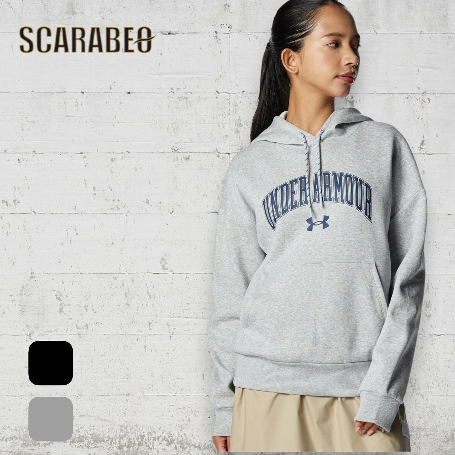 UNDER ARMOUR アンダーアーマー UA ライバル フリース グラフィック プルオーバー フーディー レディース スウェット 裏起毛 6007712 トレーニング 吸汗速乾 防寒 Mod Gray Light Heather/Black 6007712