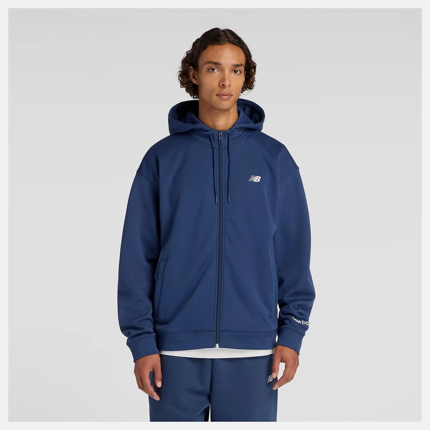 ニューバランス New Balance Double Knit Hoodie Jacket メンズ ダブルニット フーディ ジャケット スウェット パーカー 保温 リサイクルポリエステル NB NAVY AMJ53174-nny