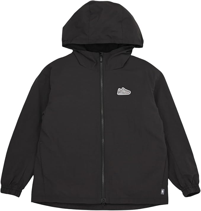 ニューバランス ジュニア ウインドジャケット ABJ55564 キッズ 裏起毛 シューパッチ フード付き アウター NB 子供服 防寒 ブラックセメント new balance 2025秋冬