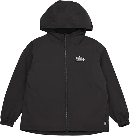 ニューバランス ジュニア ウインドジャケット ABJ55564 キッズ 裏起毛 シューパッチ フード付き アウター NB 子供服 防寒 ブラックセメント new balance 2025秋冬