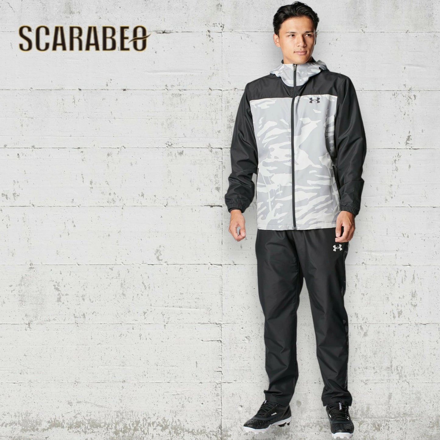 アンダーアーマー UNDER ARMOUR 野球 ウインドブレーカー ジャケット UA トリコット ウーブン フルジップ フーディ 6007972-035 スチール グレー 撥水 防風 裏起毛 メンズ 秋冬 トレーニング スポーツウェア