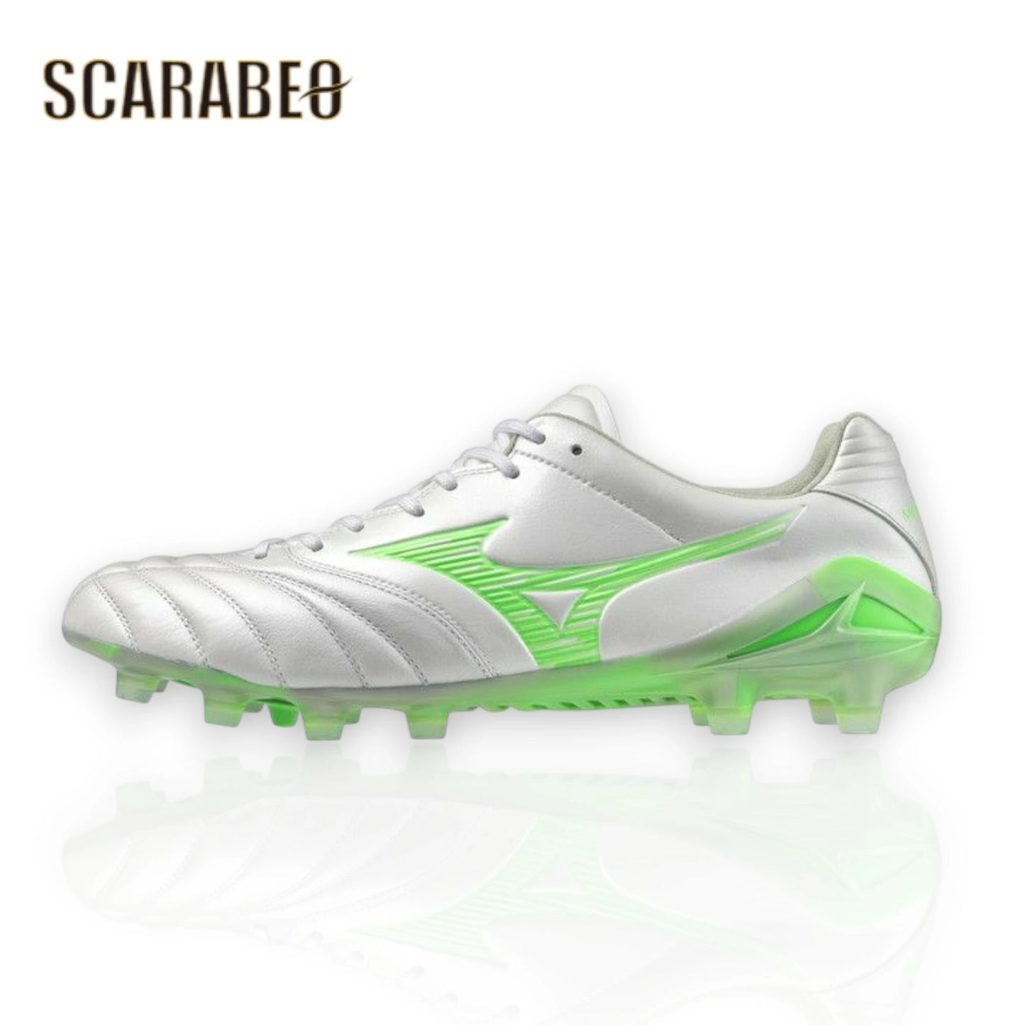 MIZUNO ミズノ モナルシーダ NEO 3 ELITE サッカースパイク 天然皮革 カンガルーレザー 軽量モデル 2E相当 P1GA252037 ホワイトパール×グリーン p1ga252037