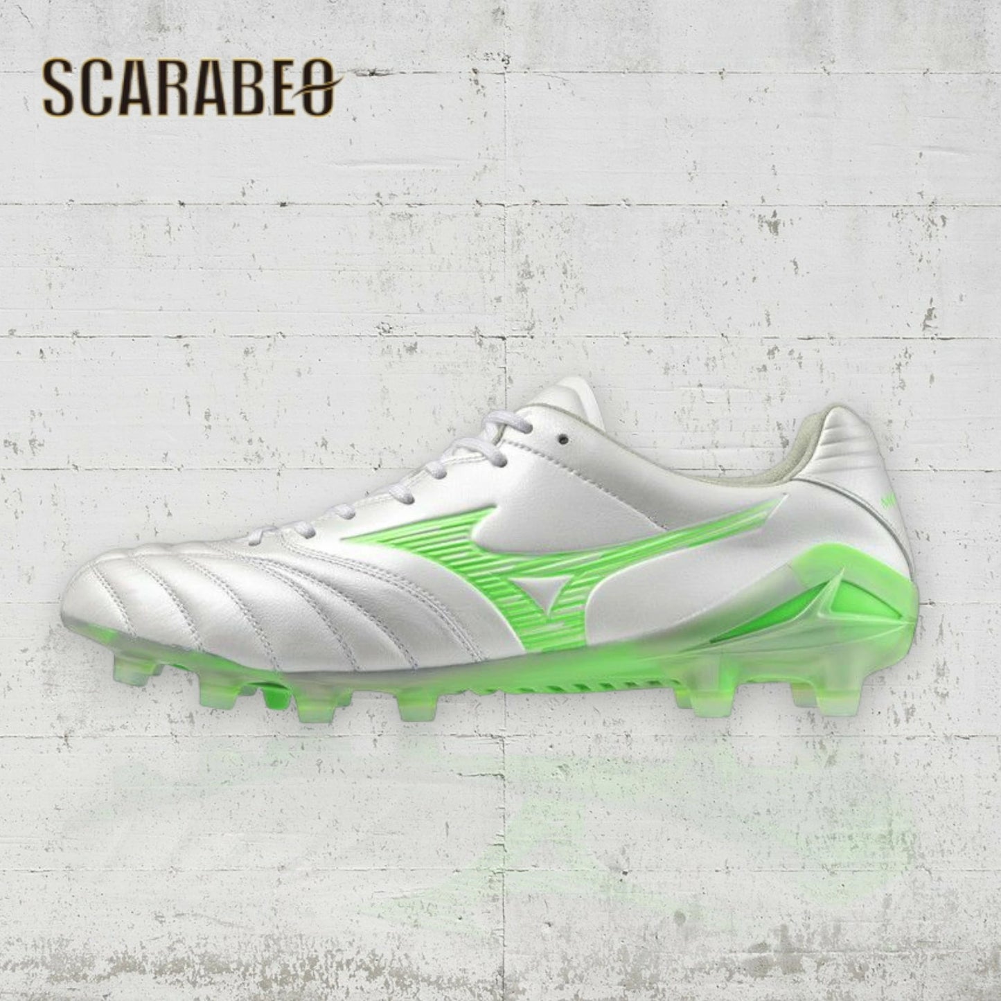 MIZUNO ミズノ モナルシーダ NEO 3 ELITE サッカースパイク 天然皮革 カンガルーレザー 軽量モデル 2E相当 P1GA252037 ホワイトパール×グリーン p1ga252037