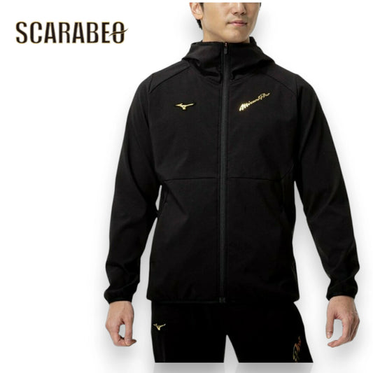 ミズノプロ 野球 テックシールド フーディ ストレッチ 防風 フルジップパーカー トレーニングウェア ブラック 09 M L O XO 12jecw7709