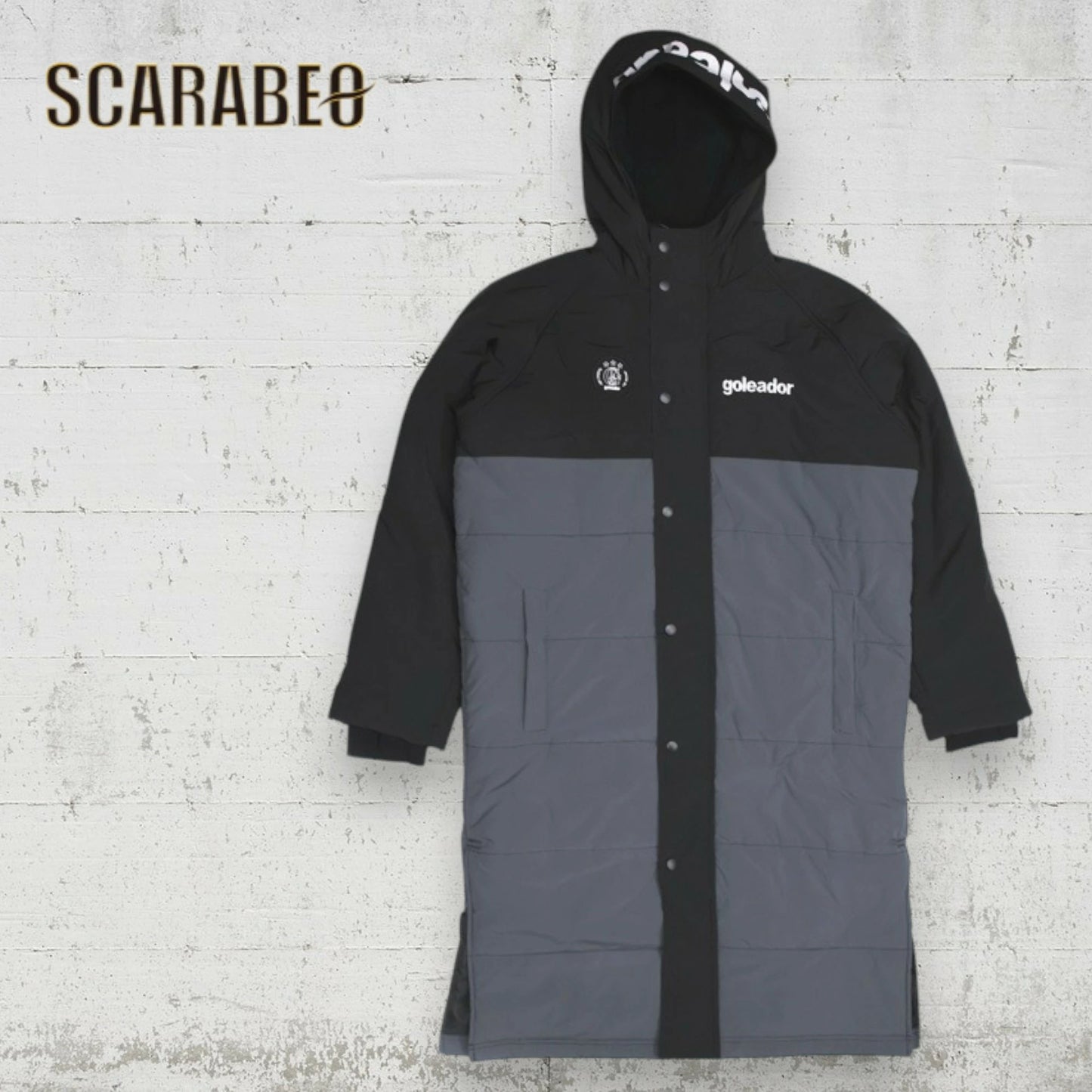 ゴレアドール 中綿 バイカラー ロングベンチコート 防寒コート ロングコート メンズ レディース ユニセックス フリース裏地 スリット付き サッカー フットサル 観戦 防寒着 g-2520 91ブラック 3681ディープブルー×グレー g-2520