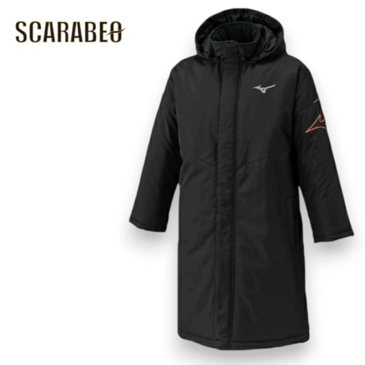 ミズノ ジュニア キッズ 中綿コート ベンチコート 防寒コート アウター 撥水 保温 フリース フード取り外し可 夜間安全 冬 観戦 ブラック 09 mizuno 32mec95009