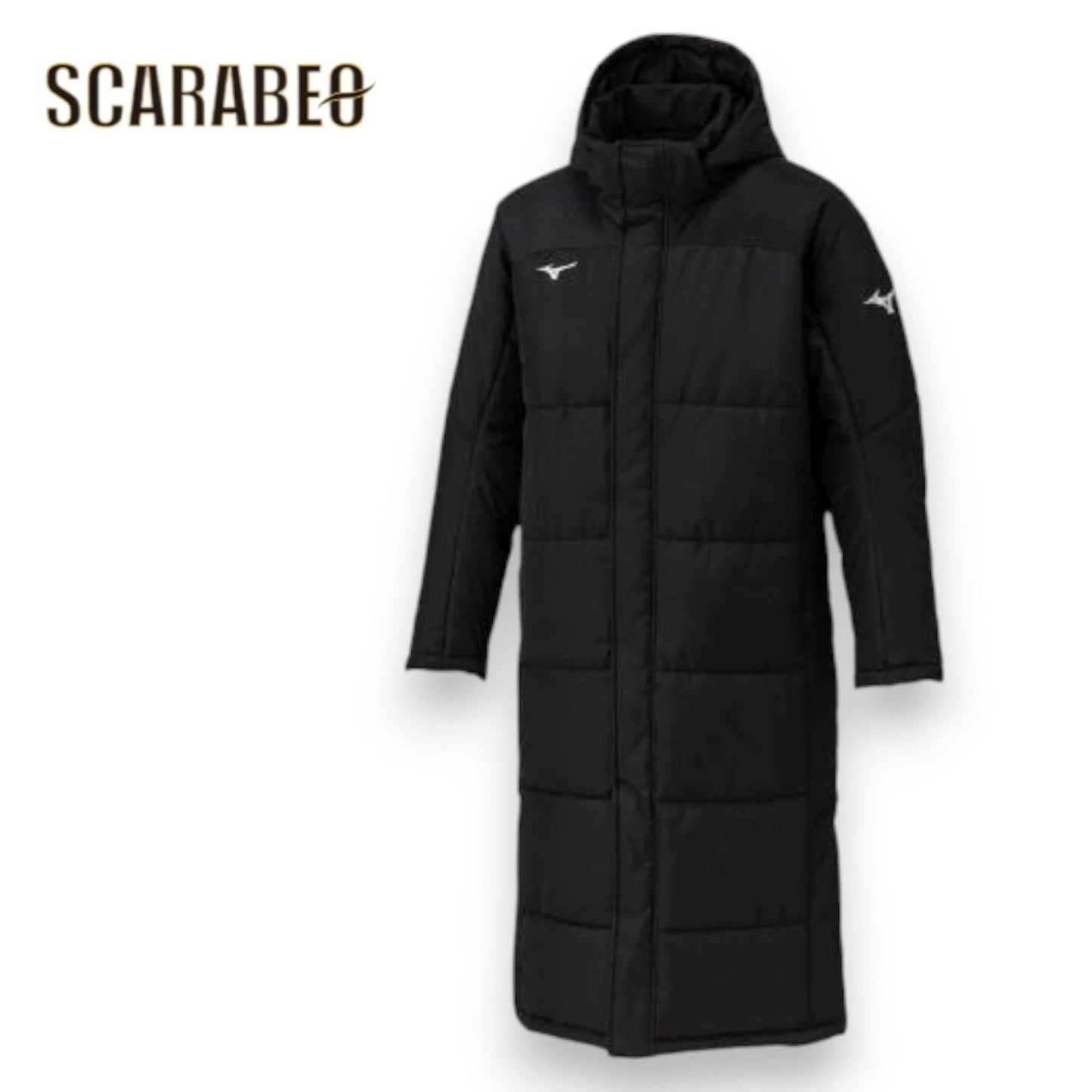 ミズノ ユニセックス テックフィルブレスサーモコート 中綿ロングコート 保温 吸湿発熱 軽量 防寒 冬 観戦用 フード脱着 ブラック mizuno 32mec55009