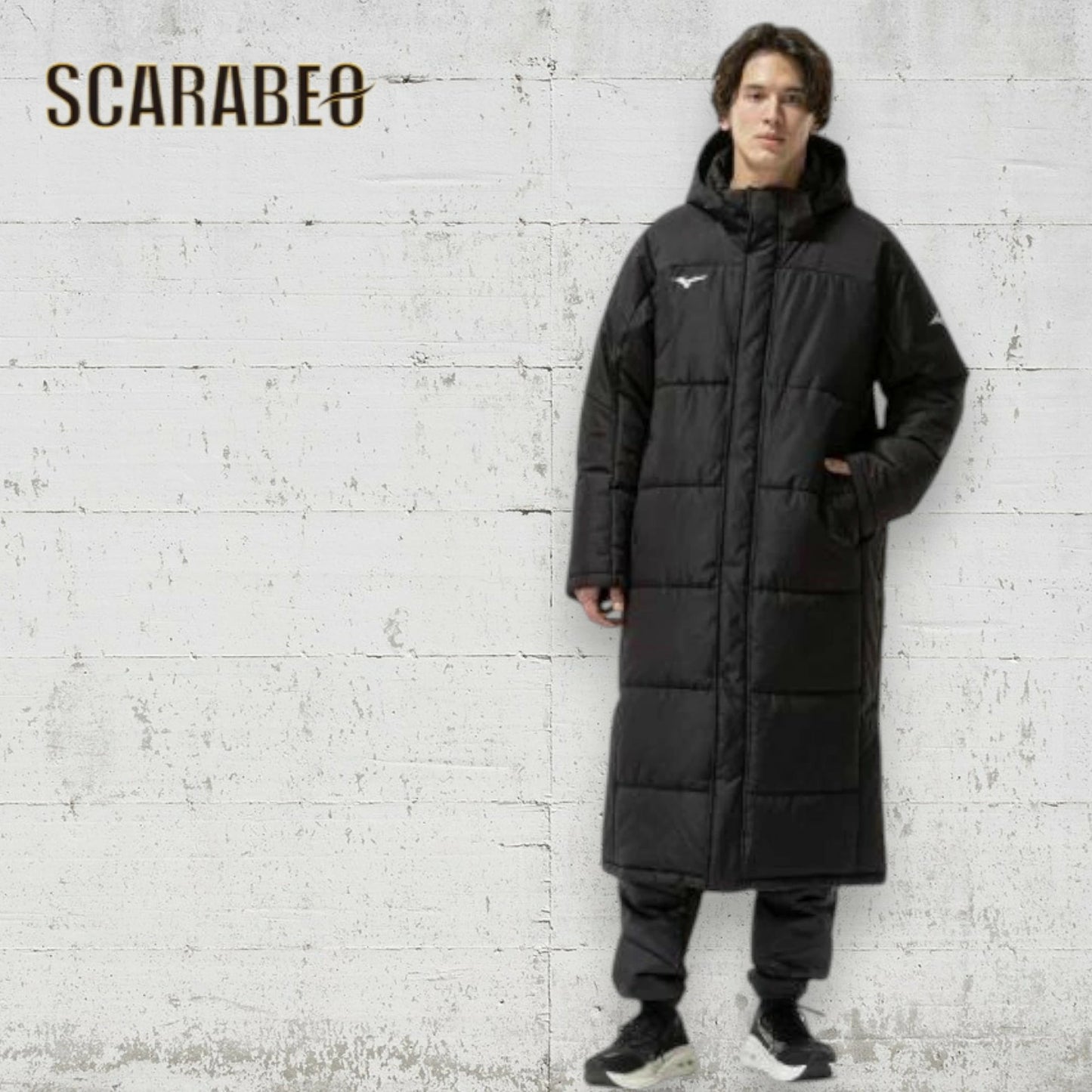 ミズノ ユニセックス テックフィルブレスサーモコート 中綿ロングコート 保温 吸湿発熱 軽量 防寒 冬 観戦用 フード脱着 ブラック mizuno 32mec55009