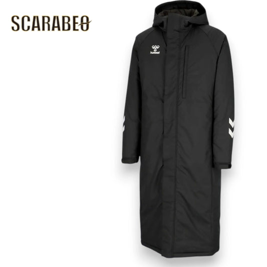 ヒュンメル ジュニア ロングコート 中綿 HAW8118 撥水 防風 保温 ベンチコート チームパデッドロングコート hummel サッカー フットサル 部活 マルチアスレ ブラック haw8118-90