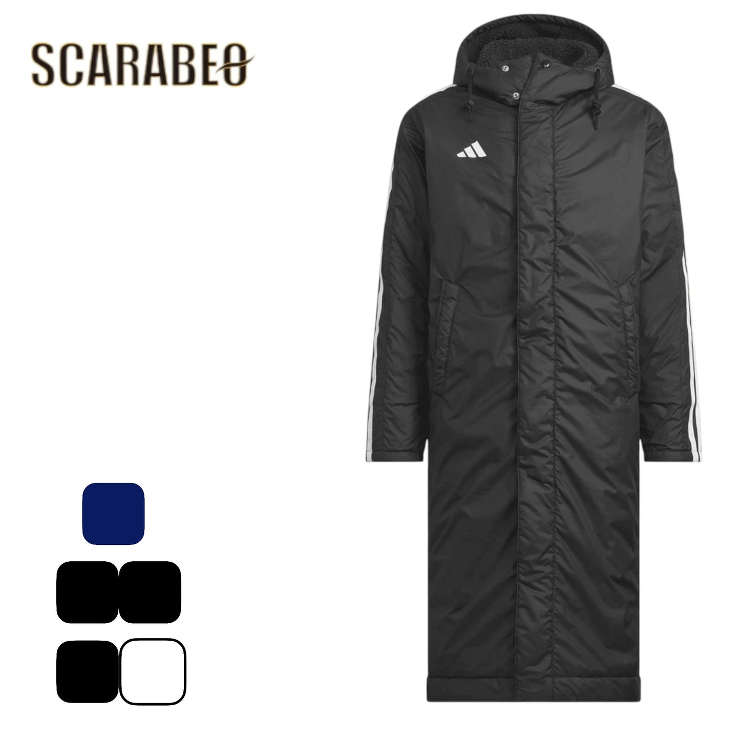 アディダス メンズ ロングコート BW566 ルーズフィット ボアコート 防風 合成シートパッド ドローコード adidas スリーストライプス ジャケット フード付き ブラック×ホワイト ブラック×ブラック Lインク×ホワイト bw566