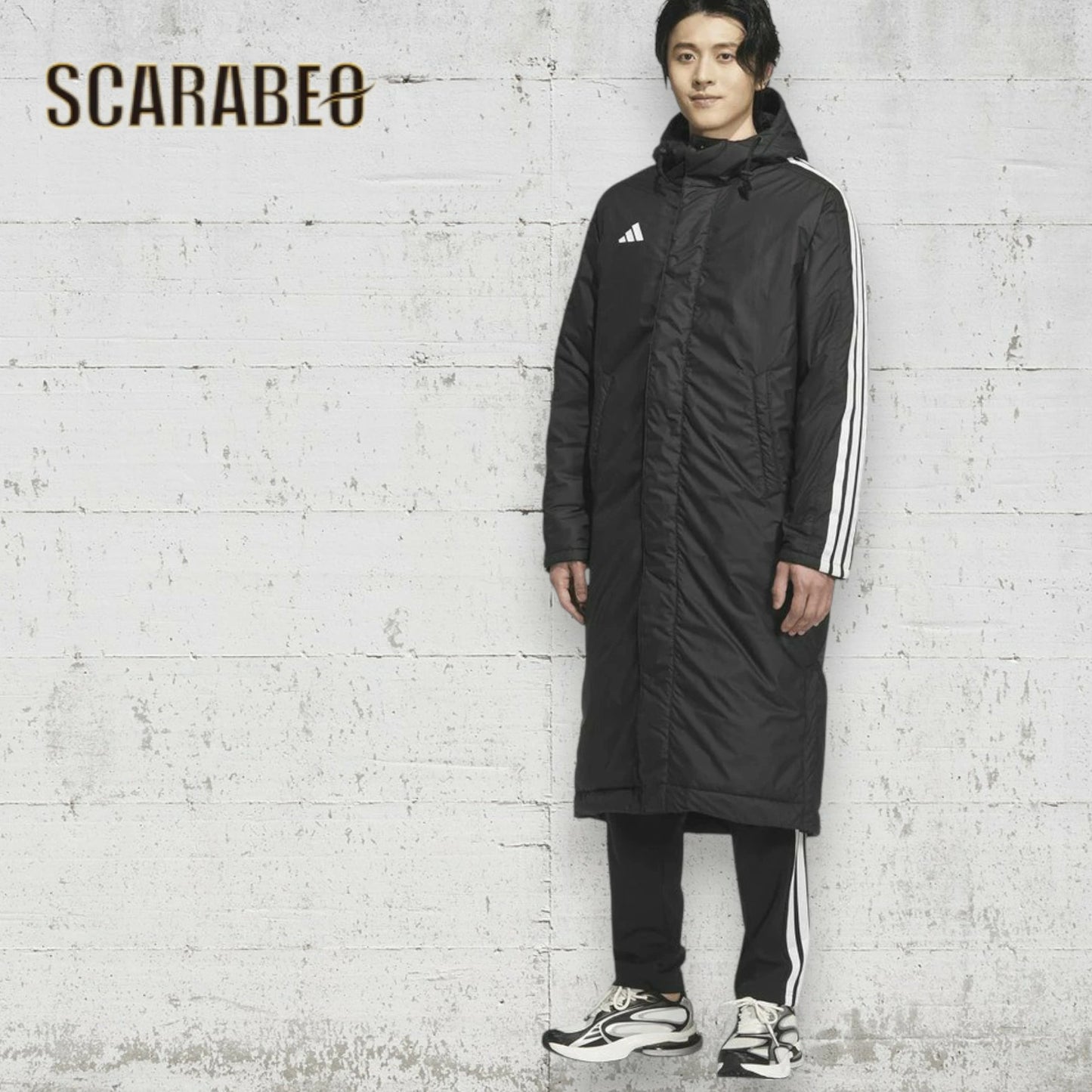 アディダス メンズ ロングコート BW566 ルーズフィット ボアコート 防風 合成シートパッド ドローコード adidas スリーストライプス ジャケット フード付き ブラック×ホワイト ブラック×ブラック Lインク×ホワイト bw566