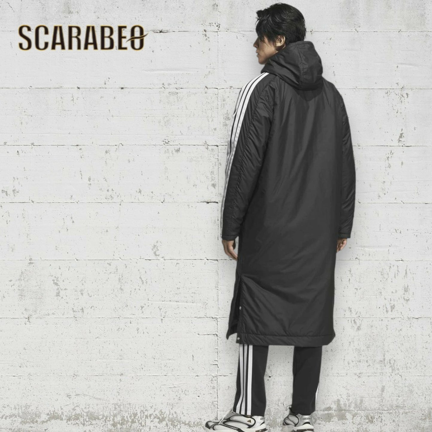 アディダス メンズ ロングコート BW566 ルーズフィット ボアコート 防風 合成シートパッド ドローコード adidas スリーストライプス ジャケット フード付き ブラック×ホワイト ブラック×ブラック Lインク×ホワイト bw566