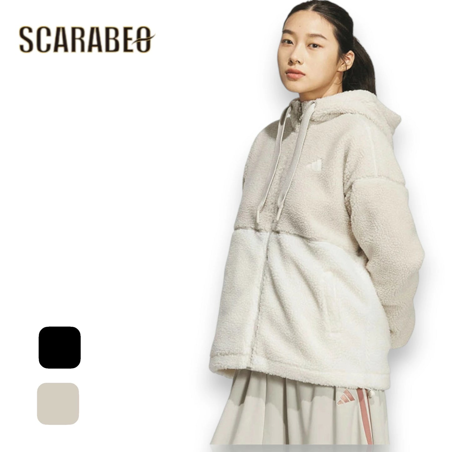 アディダス adidas レディース ボアジャケット W MH BOA FZ ジャケット SH901 フリース アウター ブルゾン もこもこ あったか 保温 防寒 カラーブロック ルーズフィット フルジップ ブラック ベージュ 秋冬 sh901