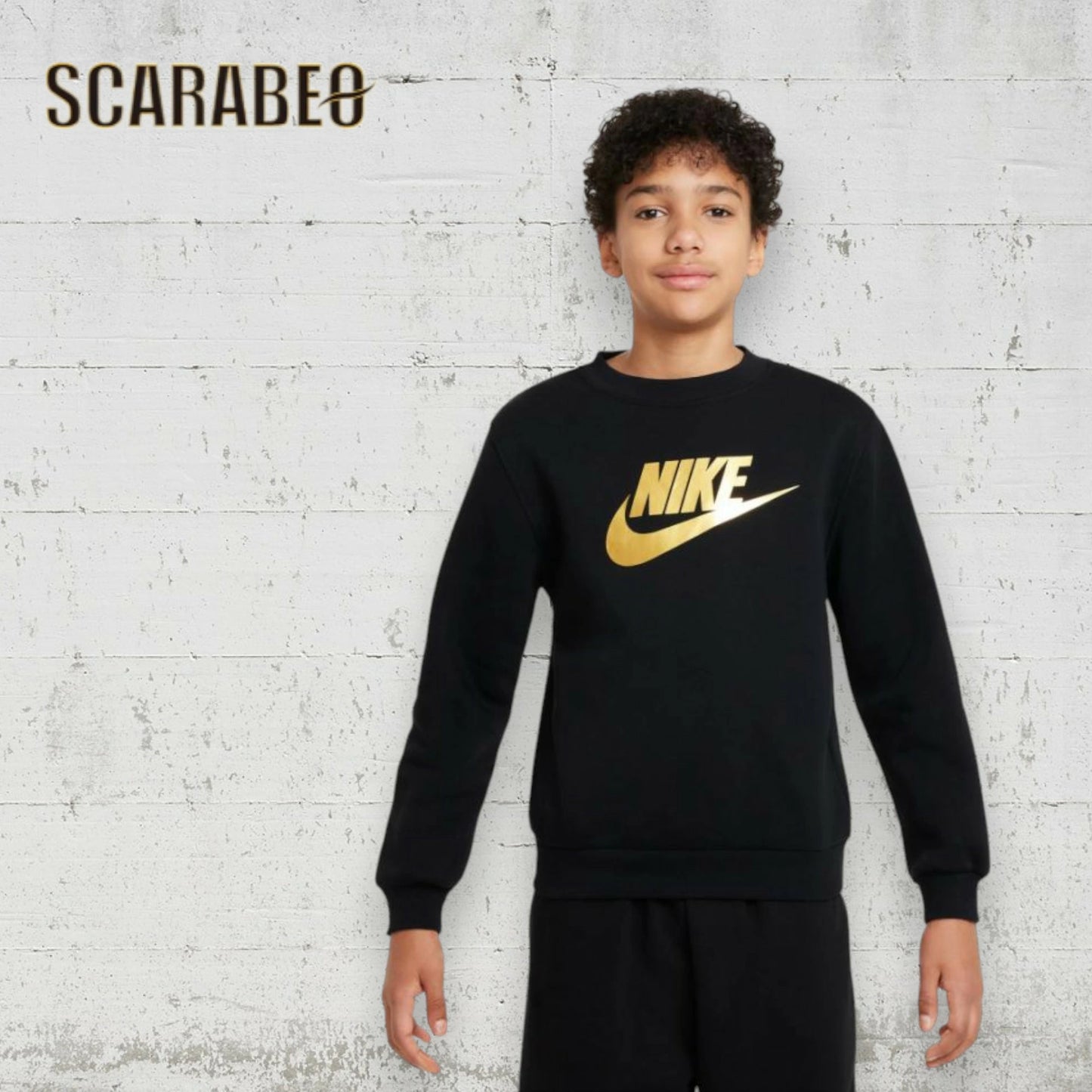 ナイキ NIKE スウェット トレーナー ジュニア キッズ 子供 YTH NSW クラブ フリース ゴールド L/S クルー HQ0975-010 ブラック スポーツウェア トップス 長袖 裏起毛 トレーニング 通学 hq0975