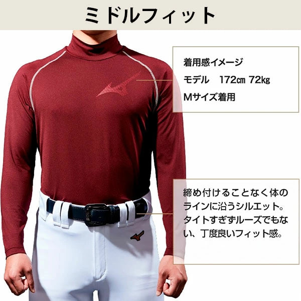 ミズノ アンダーシャツ 野球 ローネック 長袖 裏起毛 抗菌防臭 ユニセックス メンズ レディース 学生野球対応 冬用 防寒 インナー MIZUNO 12ja2p83