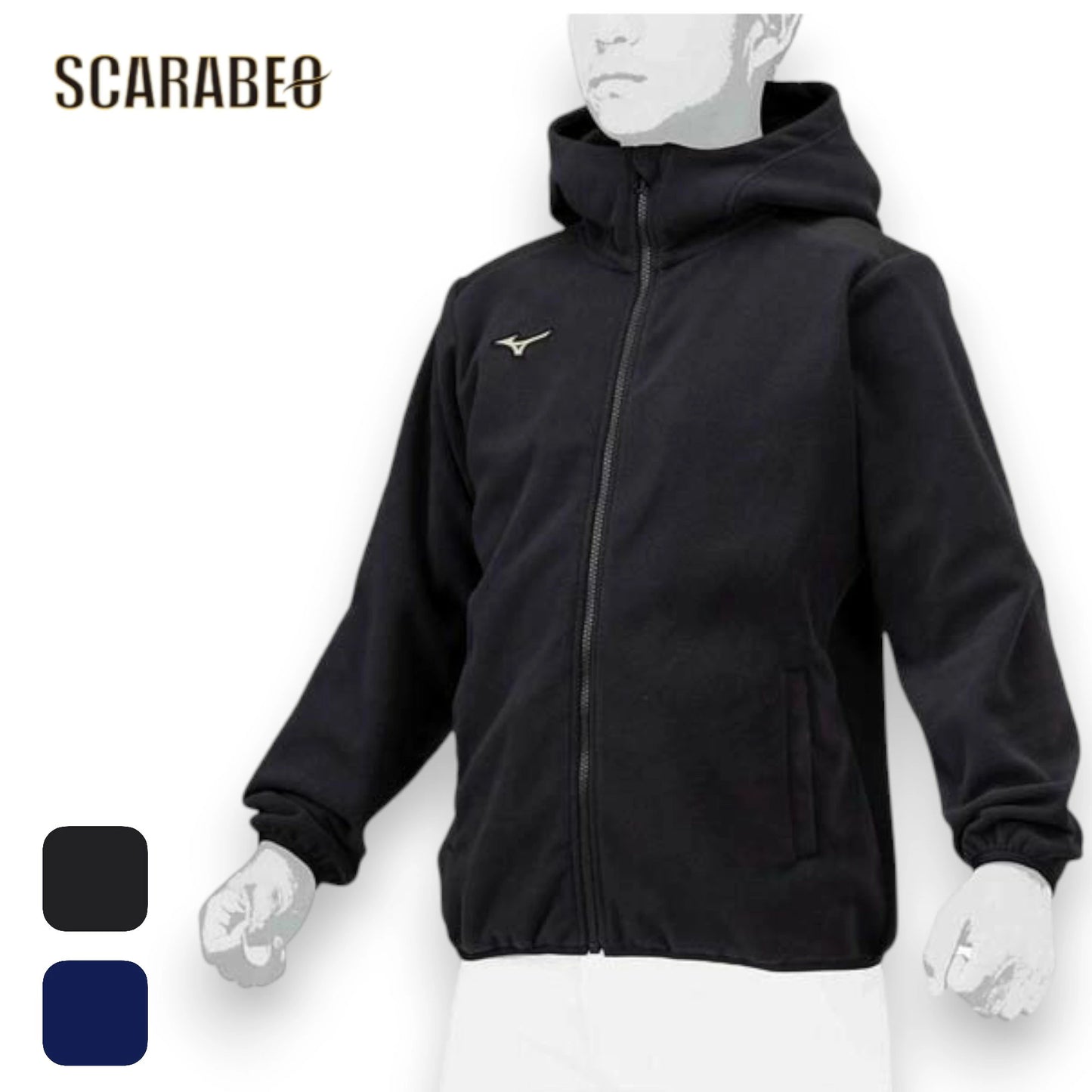 ミズノ MIZUNO ジュニア 野球 フリースパーカー グローバルエリート フリースフーディ 12JEBK89 防寒 厚手 長袖 フルジップ ブラック ネイビー 12jebk89