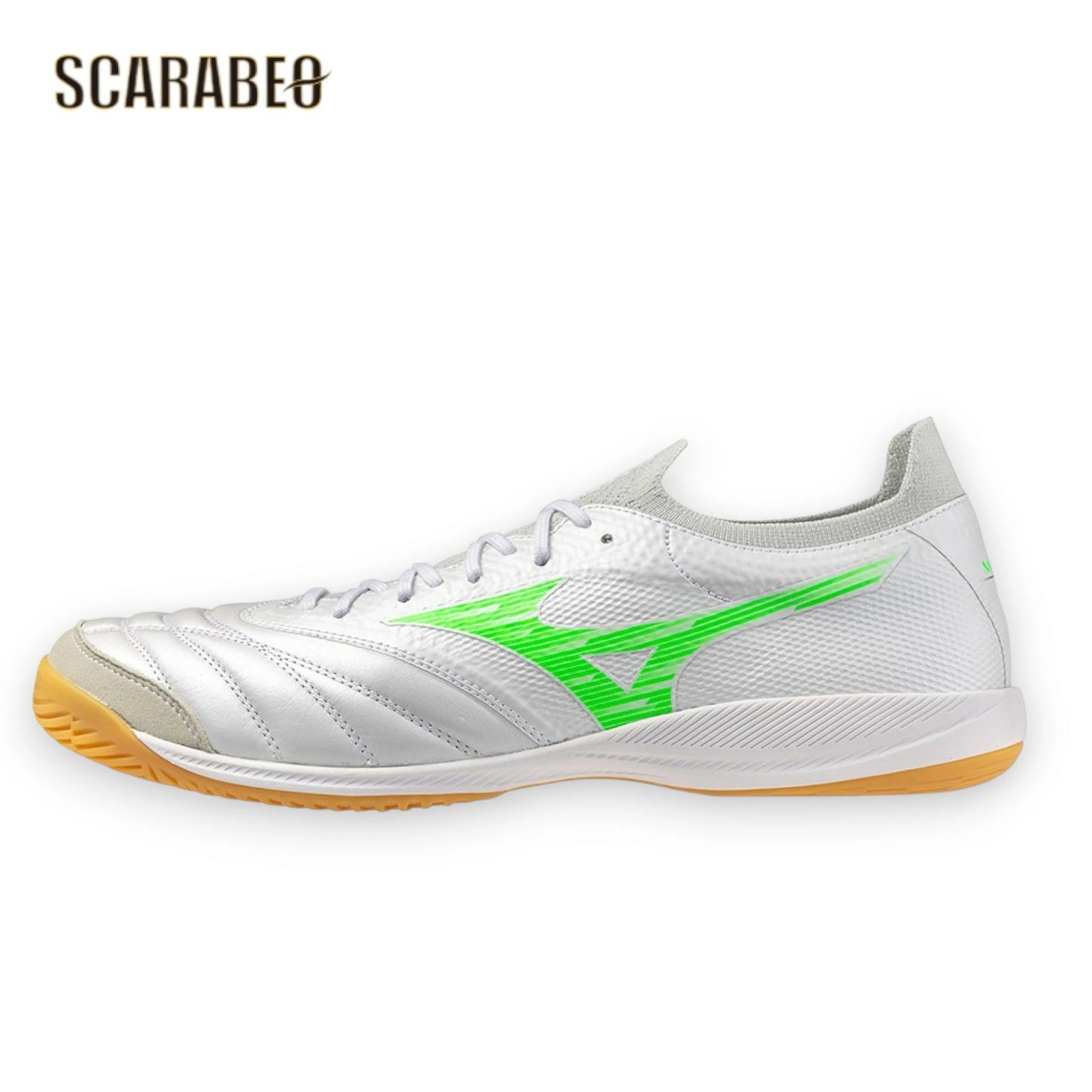 ミズノ モレリアネオ SALA β JAPAN IN フットサルシューズ Q1GA251037 日本製 インドア モレリア サラ ベータ 天然皮革 カンガルーレザー 2E Frontier Pack ホワイト×ネオングリーン q1ga251037